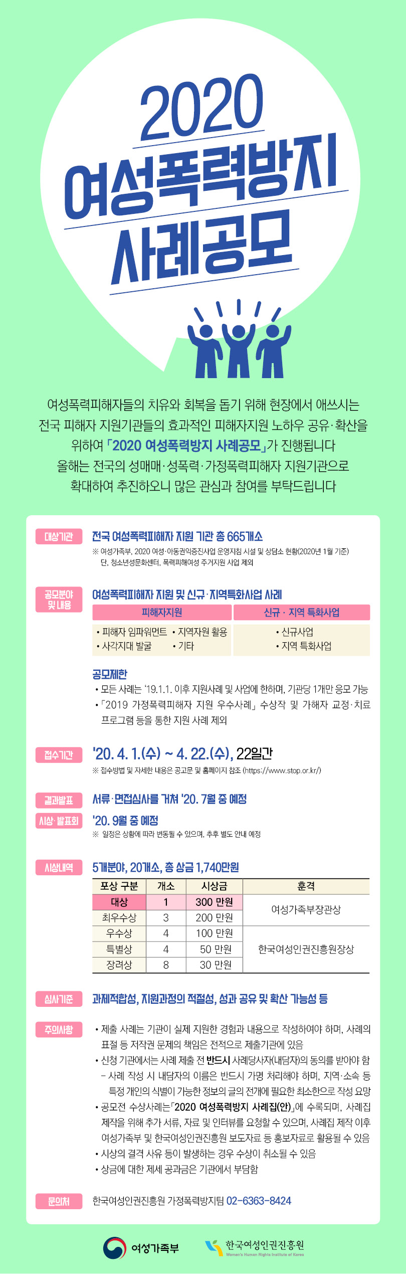 [한국여성인권진흥원] 2020 여성폭력방지 사례 공모 안내 (~4/22)