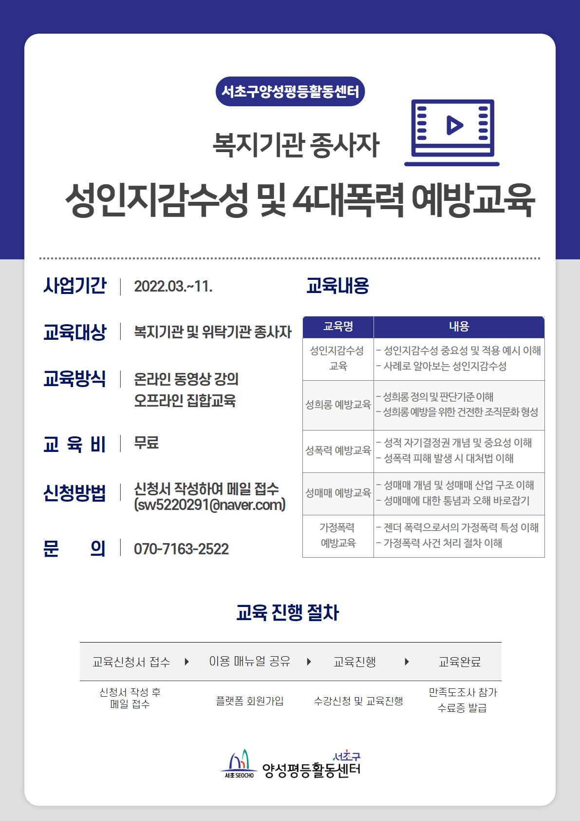 [서초구양성평등활동센터] 복지기관 종사자 성인지감수성 및 4대폭력 예방교육